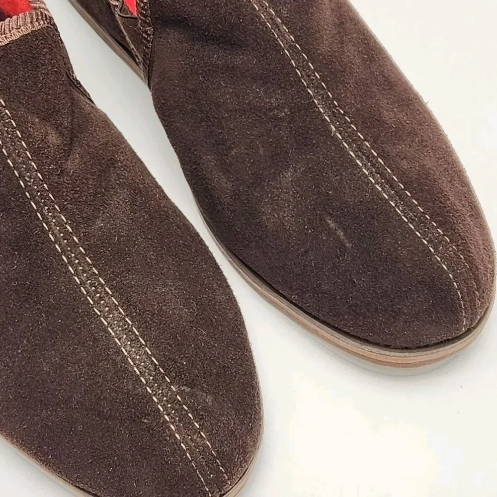 Sioux Mox Slippers Brown Suede Men Sz 11 Blak Red Check Fleece Line Flat Slip-On